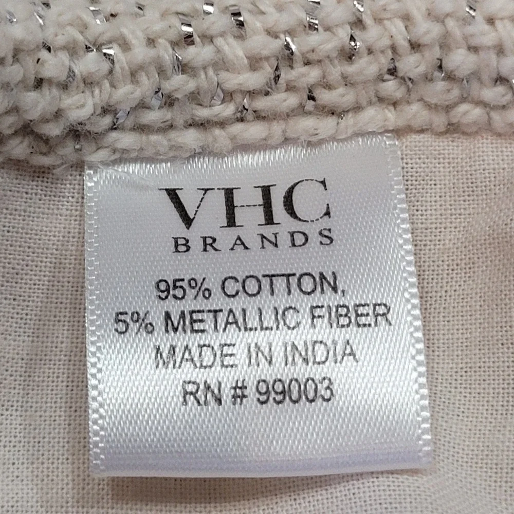 VHC‎ Christmas Tree Skirt Cream Silver Ruffled Burlap Metallic Tiered